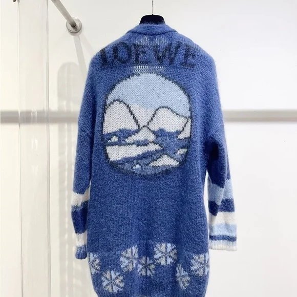 🚩steal Authentic Loewe Blue Cardigan with Polar Bear and Snowflake Design - Picture 2 of 4